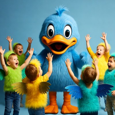 Blue Duck Costume with Happy Children