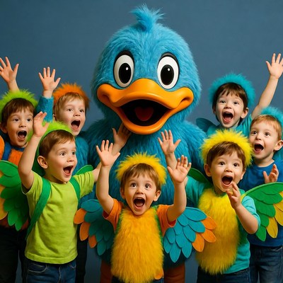 Children with Blue Duck Costume