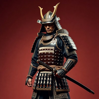 Samurai warrior in armor with sword