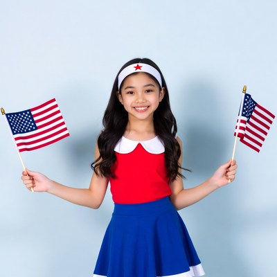 Asian girl holding American flags