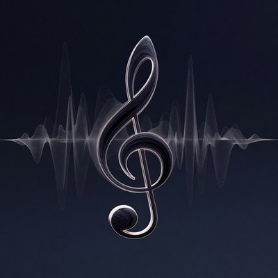3D Treble Clef with Sound Waves