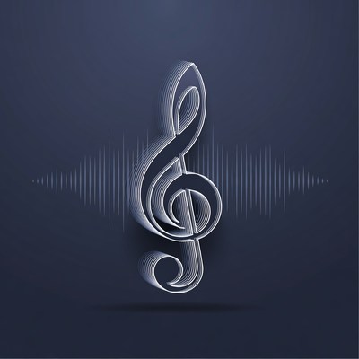 Glowing Treble Clef with Sound Waves