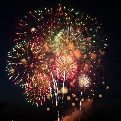 Colorful Fireworks Exploding in Night Sky