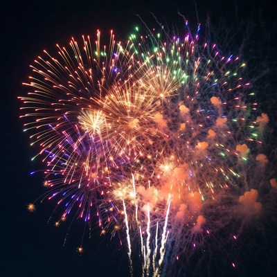 Colorful Fireworks Exploding in Night Sky