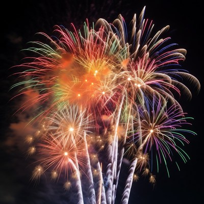 Colorful Fireworks Exploding in Night Sky