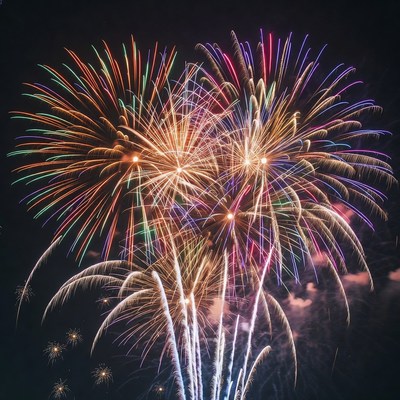 Colorful Fireworks Exploding in Night Sky