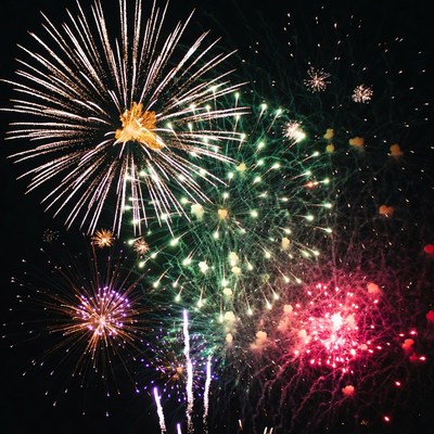 Colorful Fireworks Exploding in Night Sky