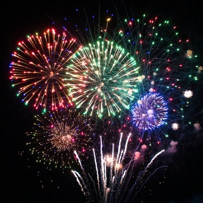 Colorful Fireworks Exploding in Night Sky