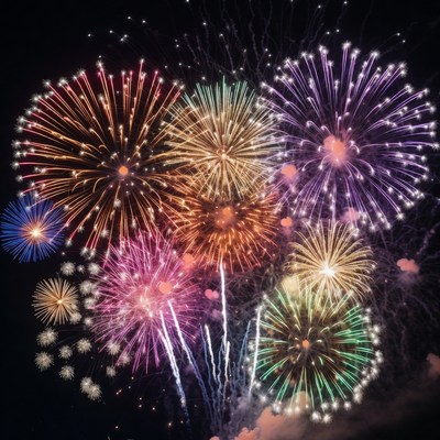 Colorful Fireworks Exploding in Night Sky