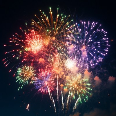 Colorful Fireworks Exploding in Night Sky