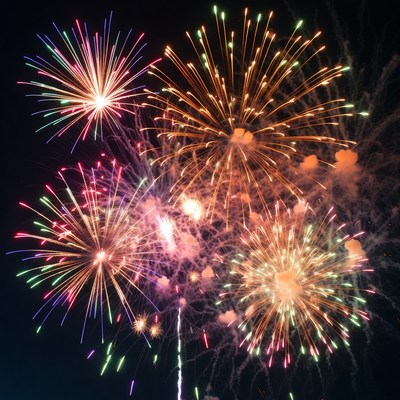 Colorful Fireworks Exploding in Night Sky