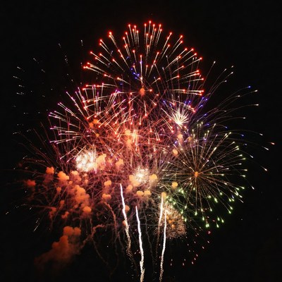 Colorful Fireworks Burst in Night Sky