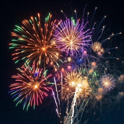 Colorful Fireworks Exploding in Night Sky