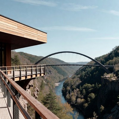 Wooden Deck Overlooking Arched Bridge Canyon