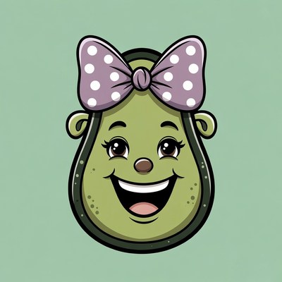 Smiling Avocado with Polka Dot Bow