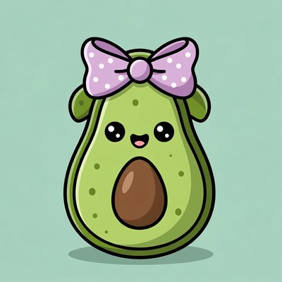 Cute avocado with purple bow