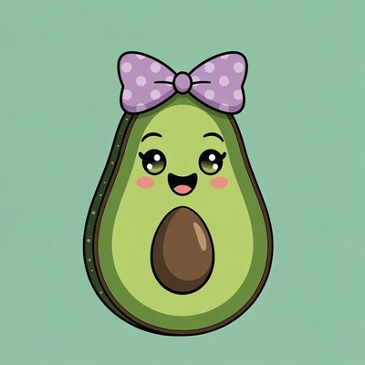 Cute avocado with purple bow