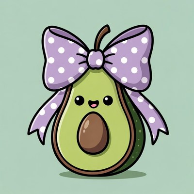 Cute Avocado with Polka Dot Bow