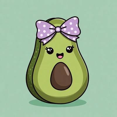 Cute avocado with purple bow