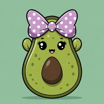 Cute avocado with polka dot bow