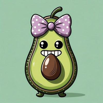 Cute avocado with bow and pit