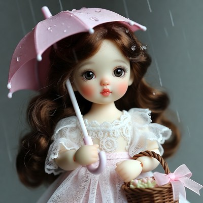 Girl with pink umbrella in rain