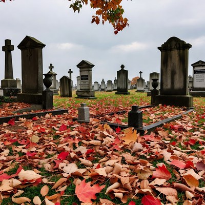 Autumn Cemetery with Fallen Leaves
