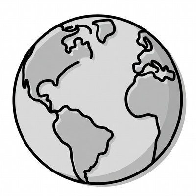 Line drawing of Earth globe