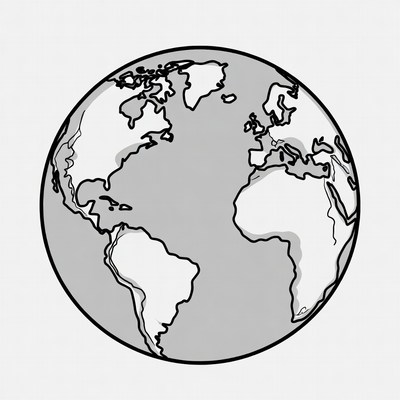 Black and White World Map Globe