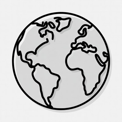 Line drawing of Earth globe