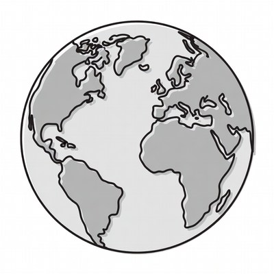 Black and White Globe Outline