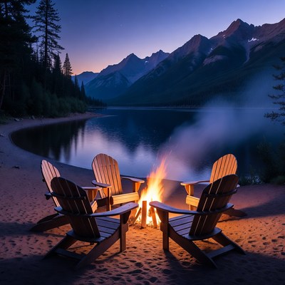 Campfire Adirondack Chairs Lakeside Mountains