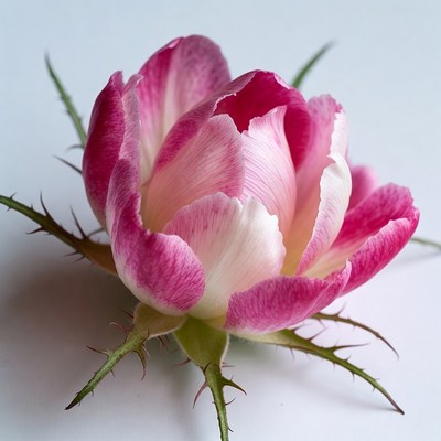 Pink rose with thorns