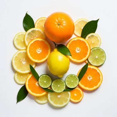 Citrus Fruit Slices with Leaves