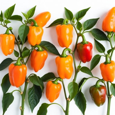 Orange bell peppers on stems
