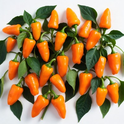 Orange Chili Peppers with Green Leaves