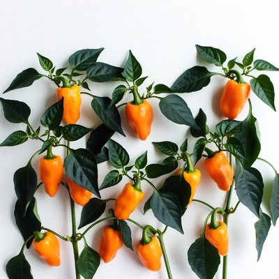 Orange peppers with green leaves
