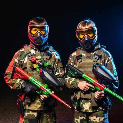 Boys in paintball gear with guns