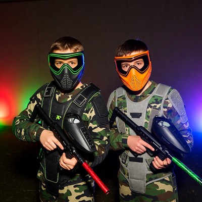 Boys in paintball gear with guns