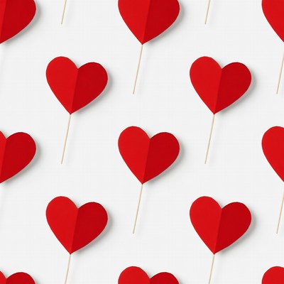 Red Paper Hearts on Sticks Pattern