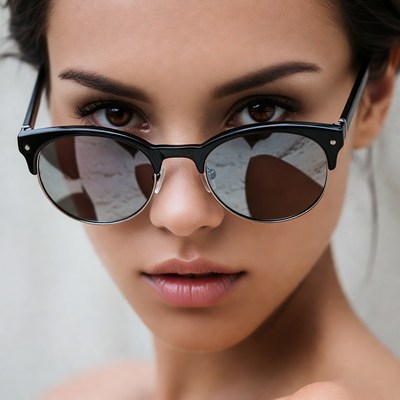 Woman wearing reflective sunglasses