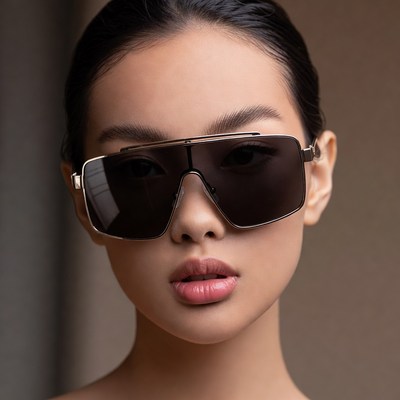 Asian woman wearing oversized sunglasses