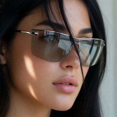 Woman in stylish silver sunglasses