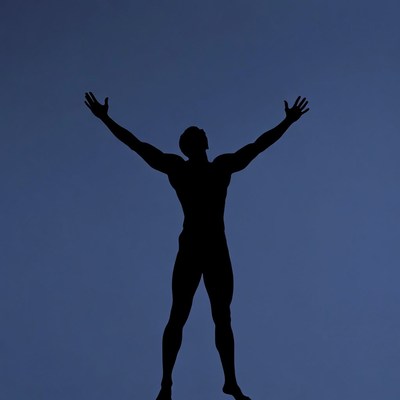 Muscular man silhouette raising arms