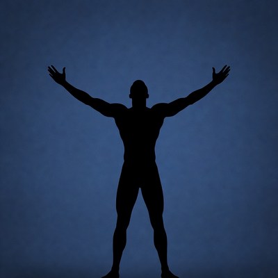 Muscular man silhouette with arms raised