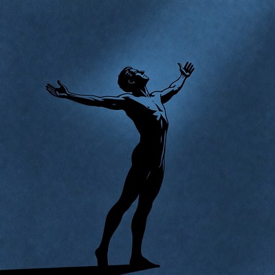 Silhouette of muscular man with arms raised