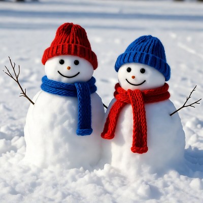 Red and Blue Snowmen with Scarves