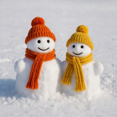 Orange and Yellow Snowmen with Scarves