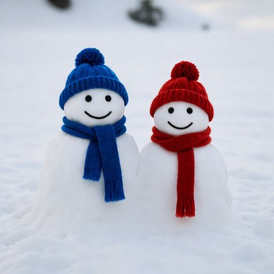 Blue and Red Snowmen with Scarves