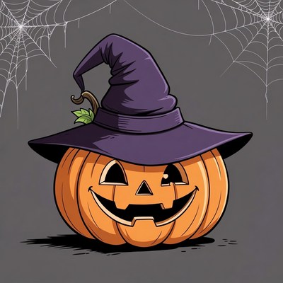 Witch Hat on Jack-o-Lantern Pumpkin